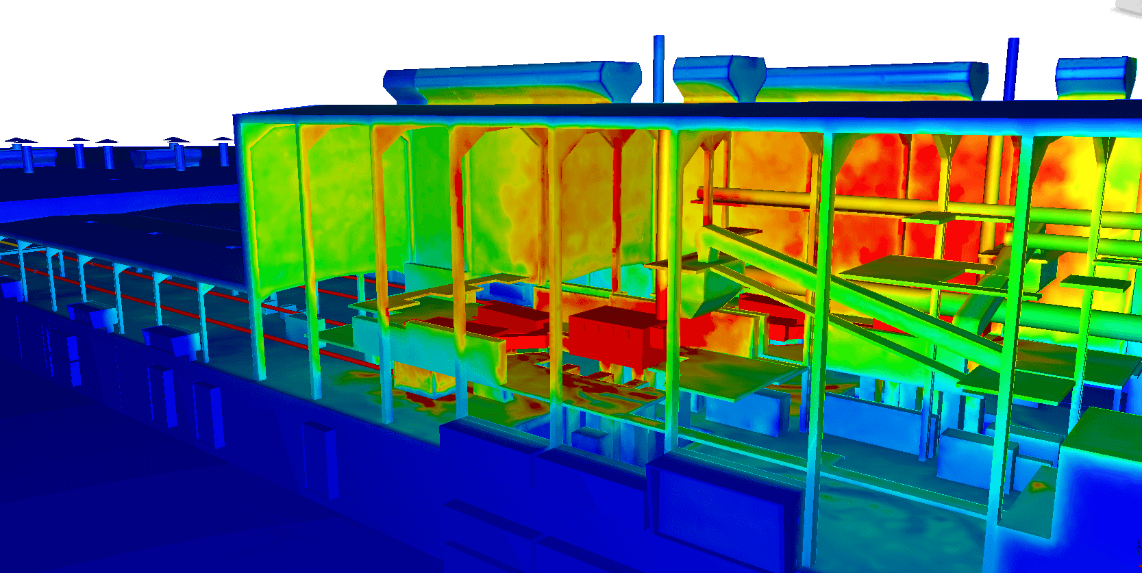 Thermographie numérique d'une usine - verrerie - simulation CFD