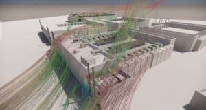 Etude de l'aéraulique - du vent sur la toiture d'un data center - vue en trace de courant