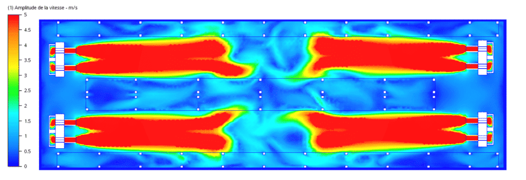 Aéraulique d'une chambre froide - étude des vitesses d'air - effet de soufflage des brasseurs d'air