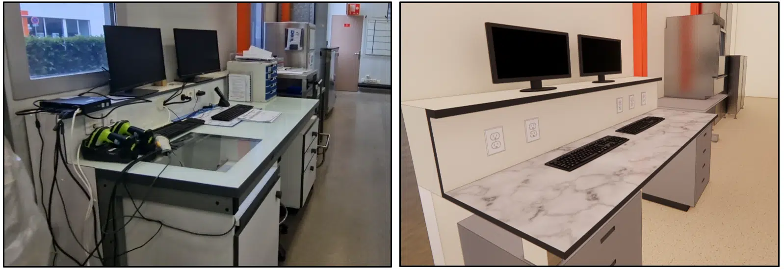 Modelización 3D del mobiliario de una sala blanca — detalles de modelización