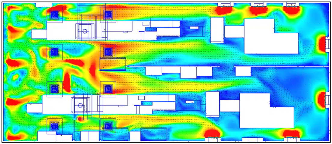 Estudio aeráulico — velocidad de aire a 1 m del suelo