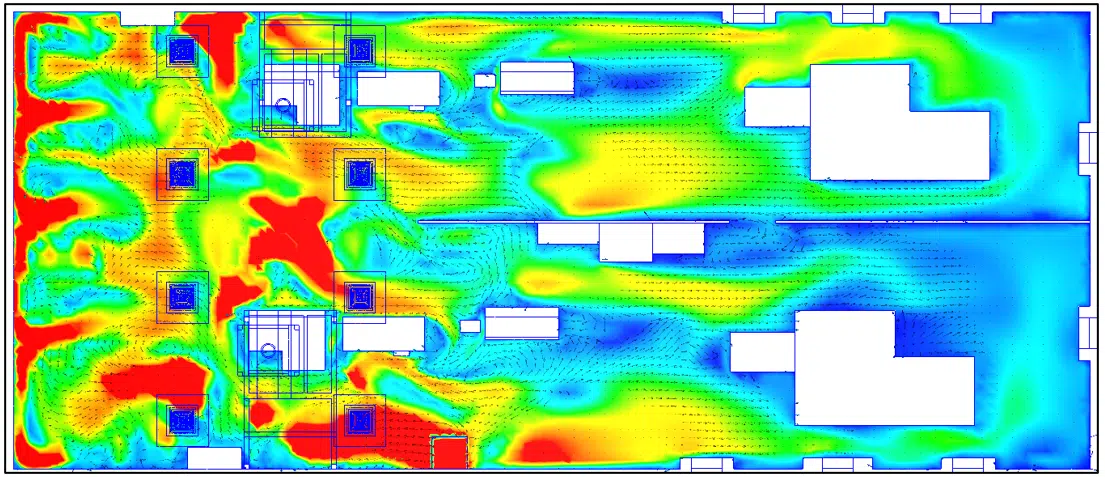 Estudio aeráulico — velocidad de aire a 2 m del suelo