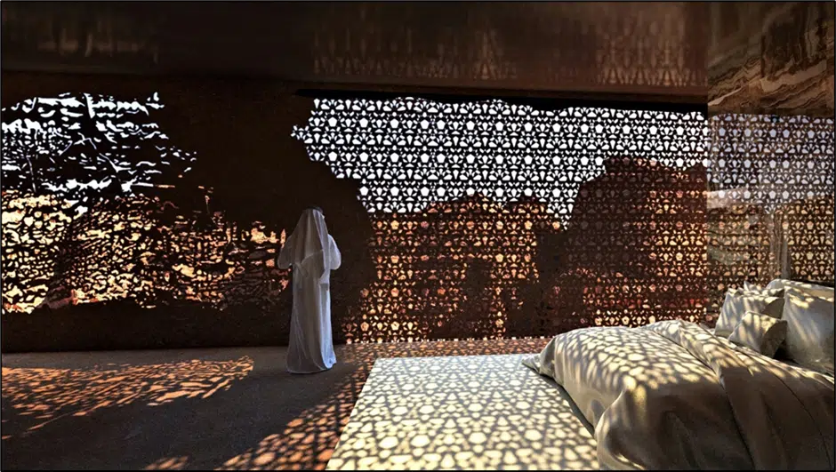 Habitación del resort — celosías de piedra calada