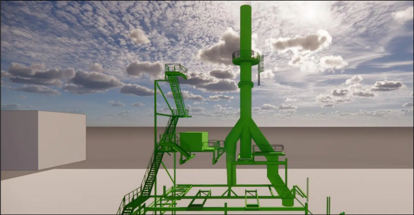 Modelo 3D de prediseño de la chimenea de los hornos 7 y 8