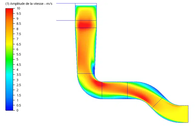 Gradiente de velocidad al paso de un codo (CFD)