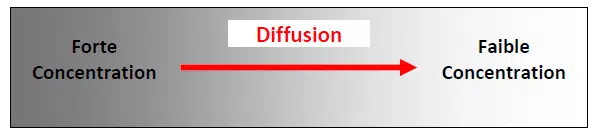 Schéma explicatif de la loi de Fick appliquée à la diffusion des gaz dans l'air