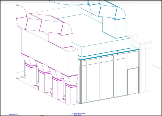 Modelo 3D de una cabina de pintura y de sus sistemas HVAC