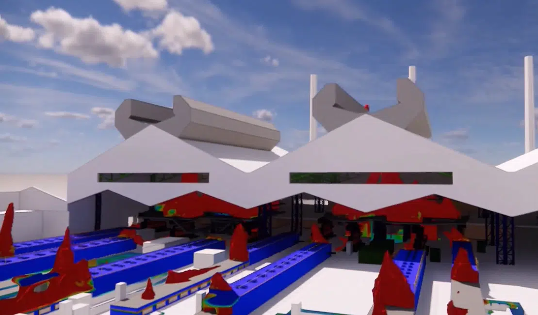 Modelo 3D del emplazamiento con isosuperficie de temperatura