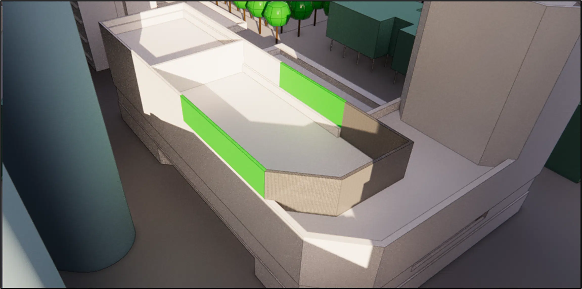 Instalación de cortavientos (en verde) en las zonas expuestas