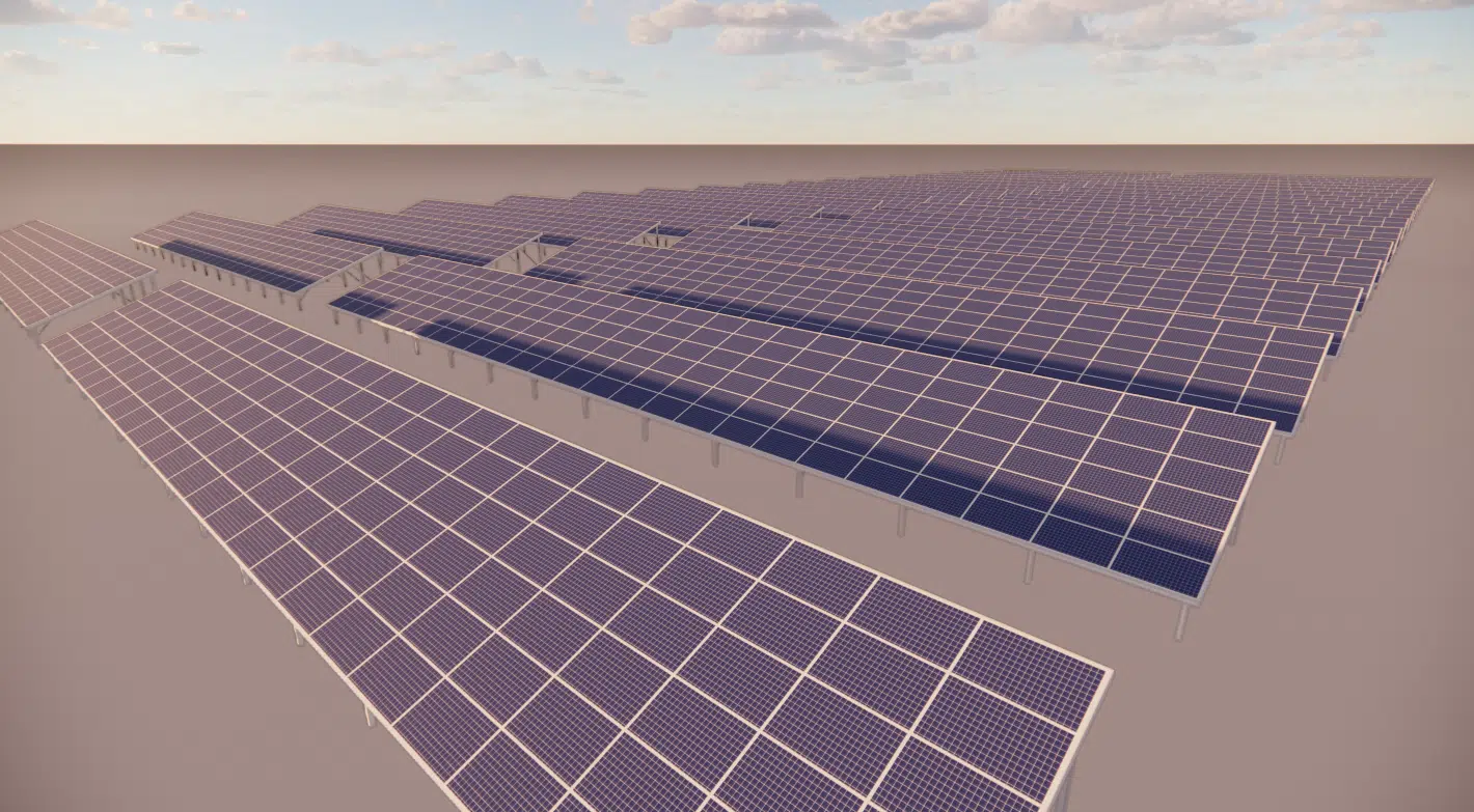 Modelo 3D de la porción de central fotovoltaica estudiada