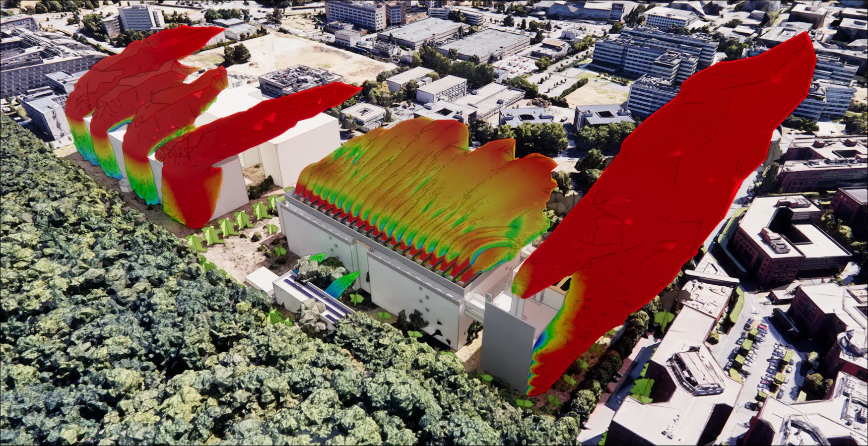 Visualización CFD de los penachos térmicos de dos centros de datos