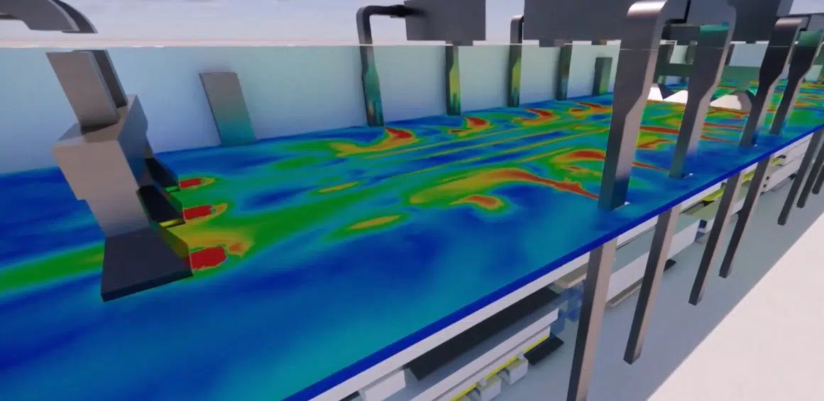 Plano de simulación CFD de la distribución de las velocidades de aire en la fábrica