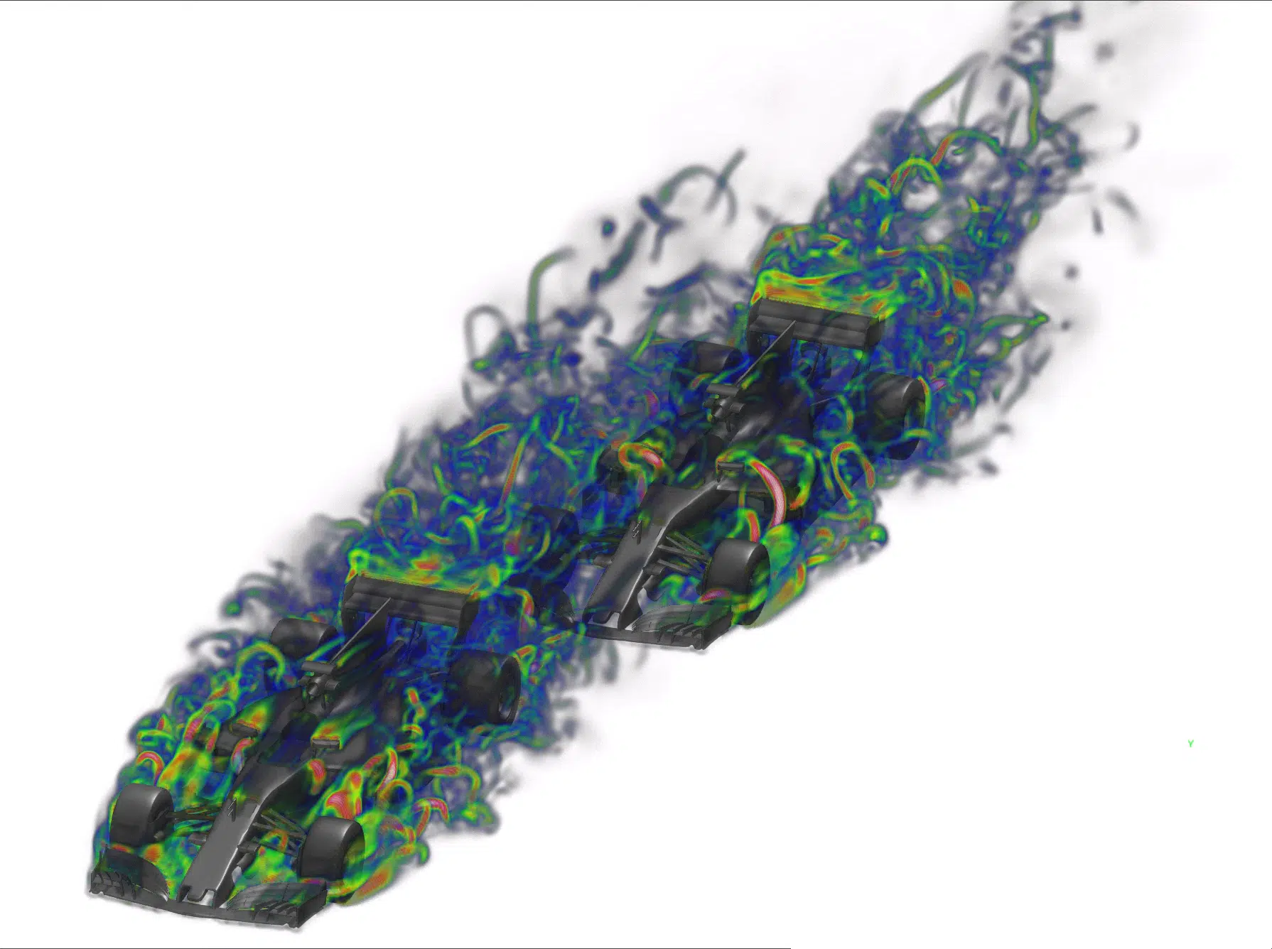 Campo volumétrico de vorticidad alrededor de dos F1
