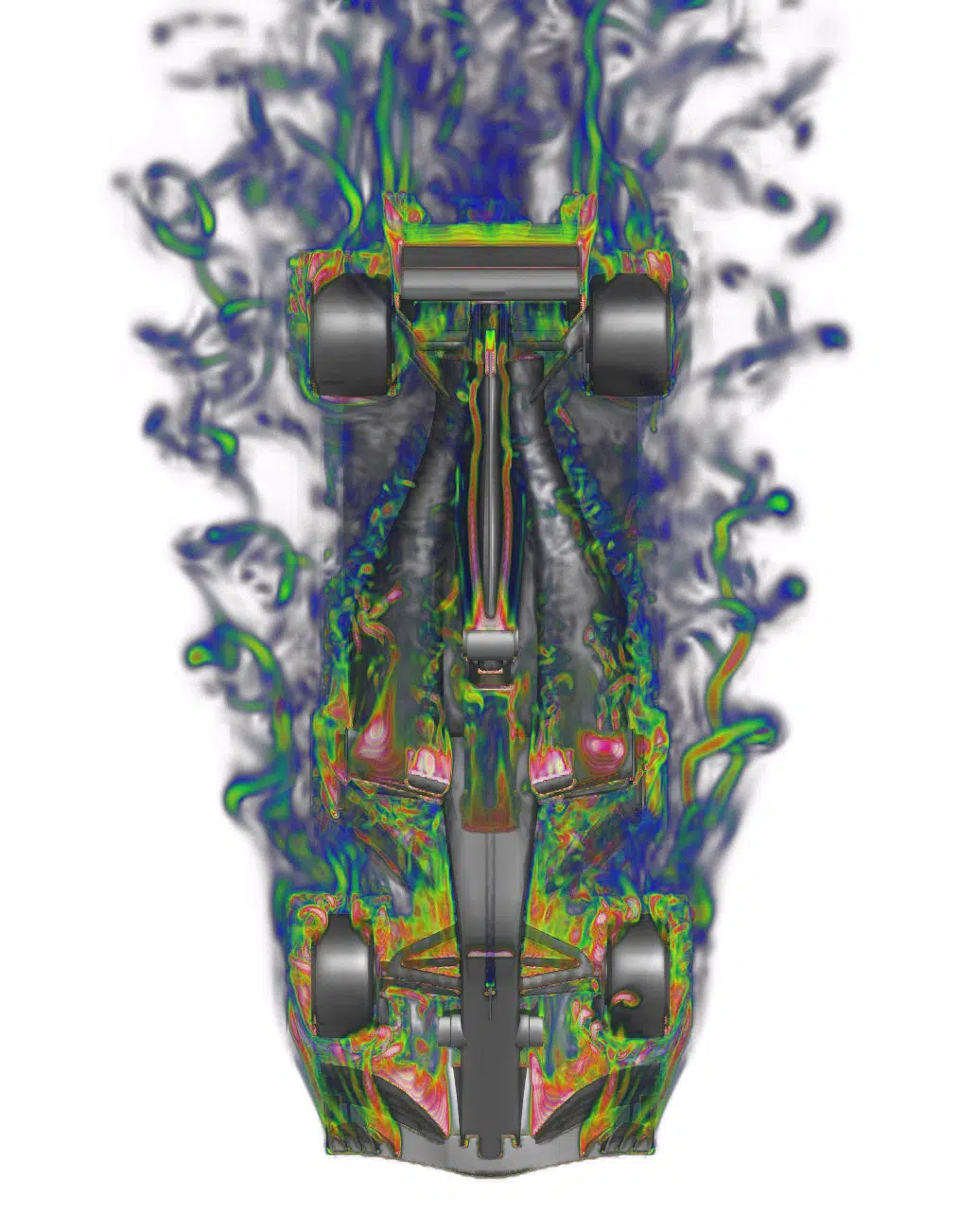 Campo volumétrico de la vorticidad alrededor de un Fórmula 1 — simulación CFD EOLIOS
