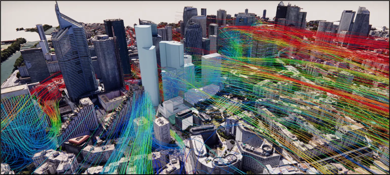 Estudio del viento — cartografía CFD del confort peatonal en una terraza