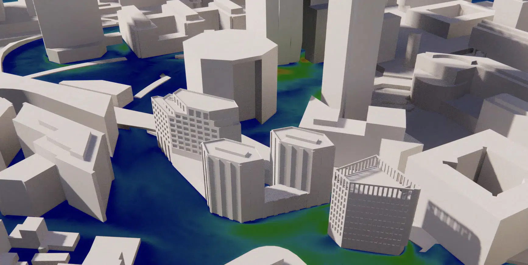 Modelo 3D del edificio estudiado con plano de velocidad al suelo