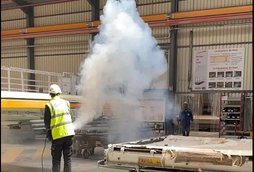 Pruebas de humo en la fábrica — visualización de la circulación del aire