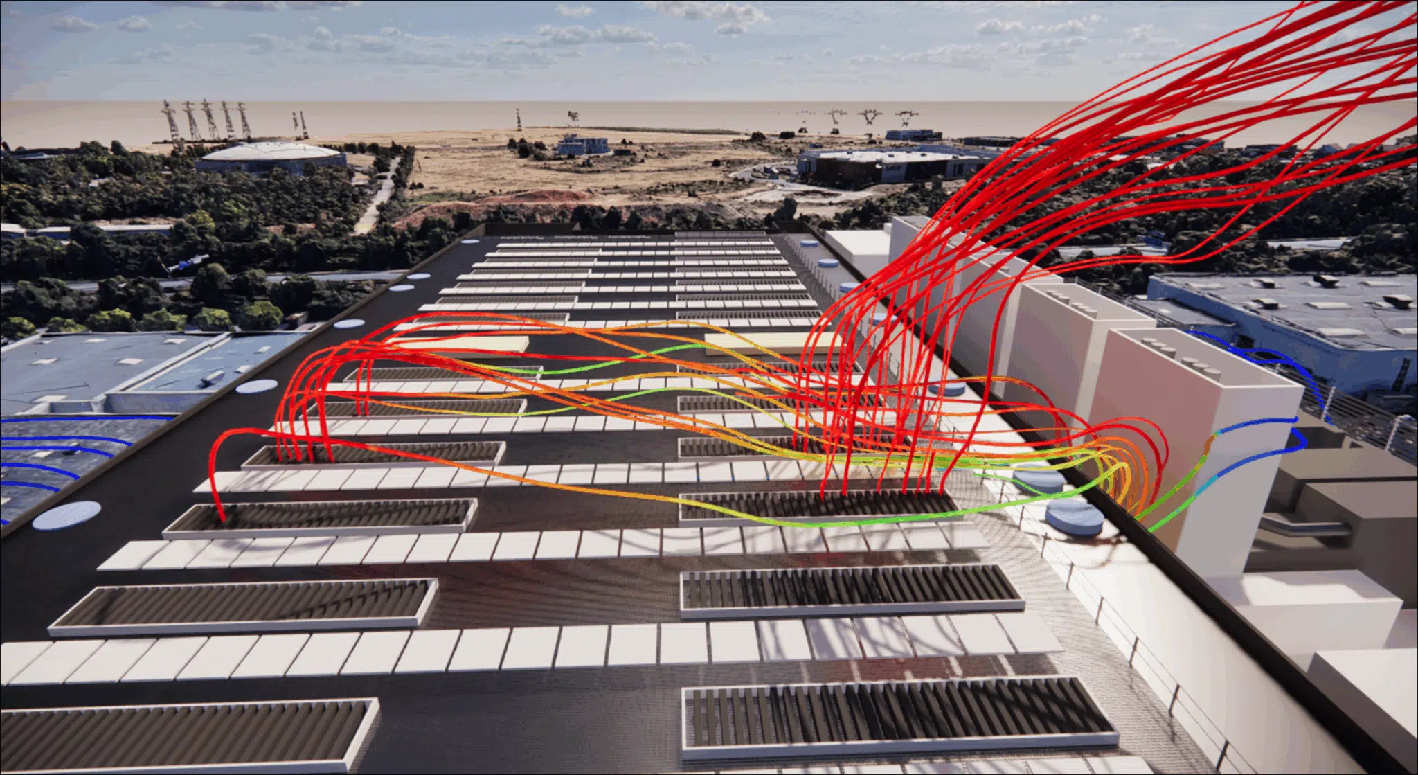 Líneas de corriente — zona de bypass — viento desfavorable