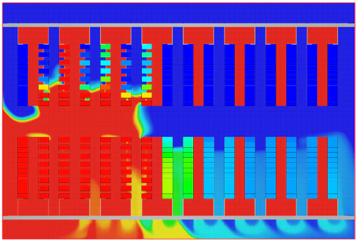 Plano de temperatura — escenario con fallo de un data hall