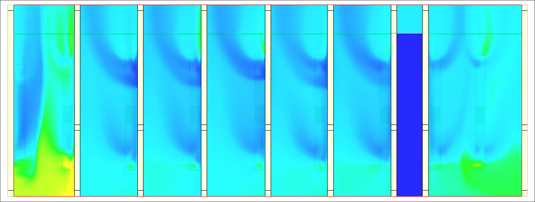 Simulación CFD de las temperaturas a la altura de los rociadores (falso techo)