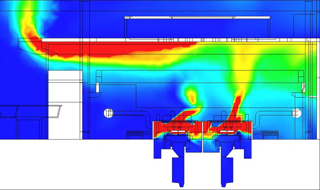 Mapa CFD de temperatura antes de la optimización