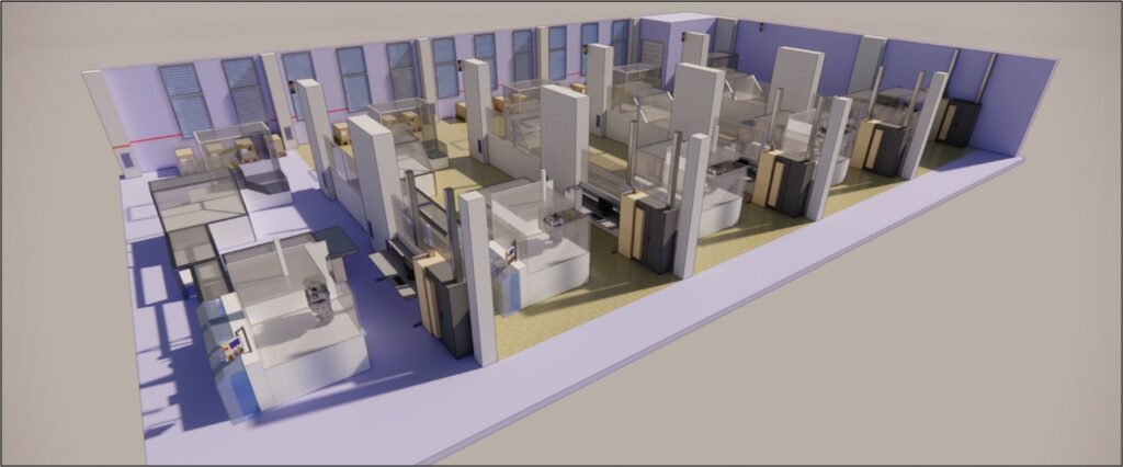 Modèle 3D de la ligne de production pharmaceutique pour simulation CFD