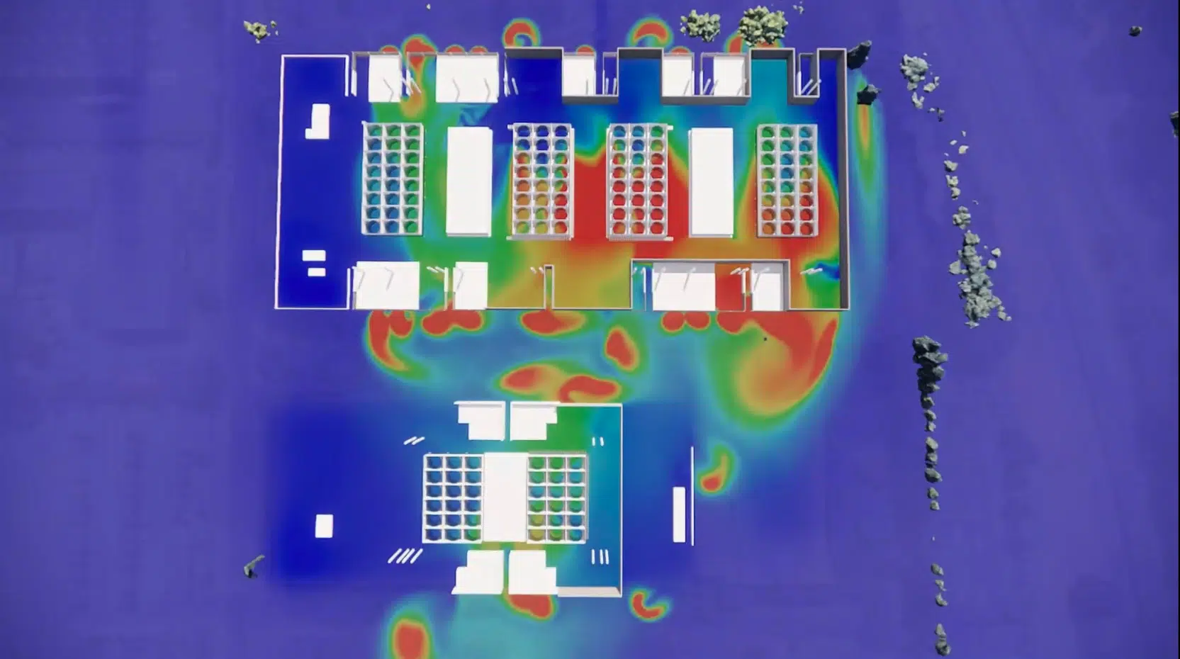 Carte thermique en plan du Data Center PAR5 & PAR6 — distribution des températures