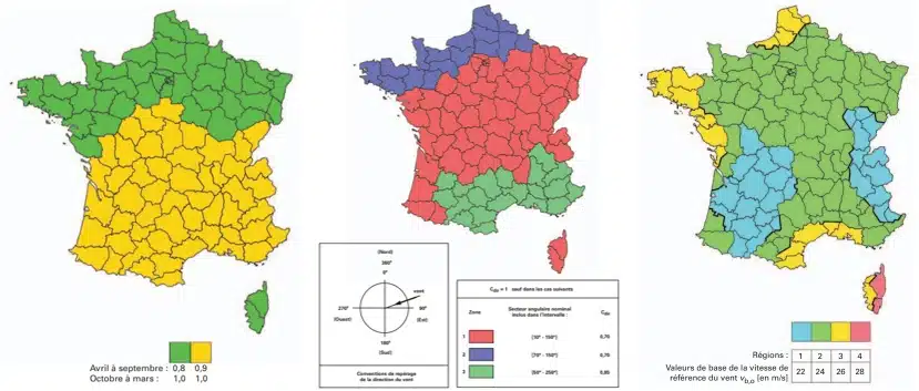 Mapas reglamentarios de las zonas de viento en Francia (Eurocódigo 1)