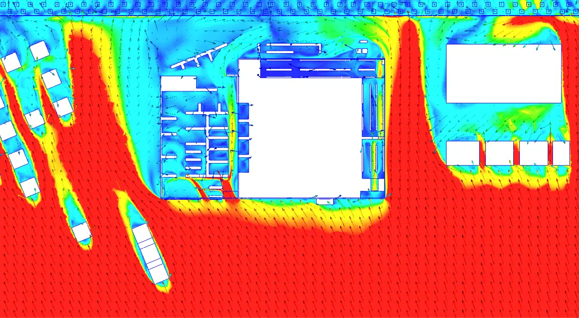 Plano de velocidades sobre un edificio