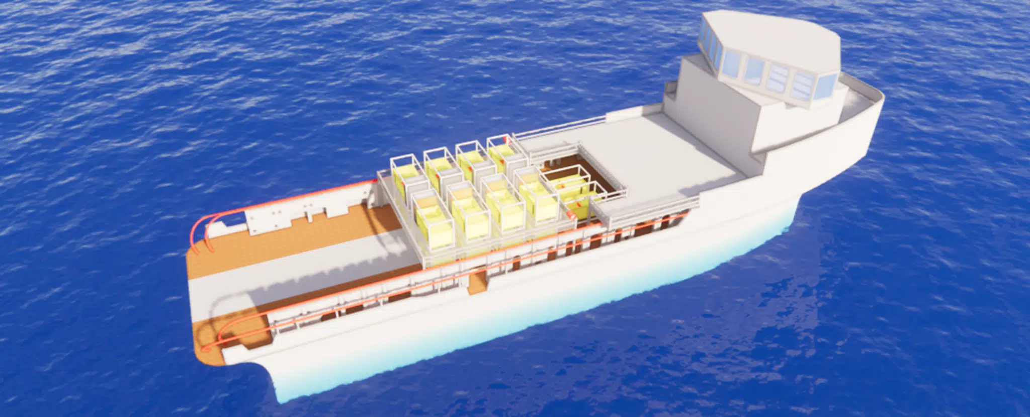Modelización 3D del buque, que incluye las máscaras aeráulicas principales presentes en el barco