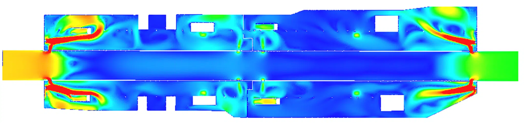 Plano de velocidad en los andenes — ventilación forzada