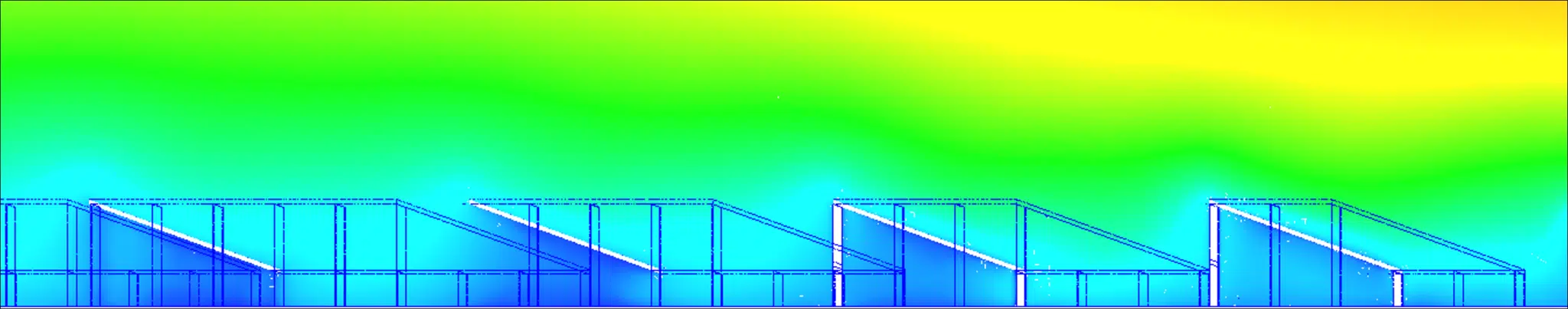 Pies de los paneles solares — plano de velocidad en sección