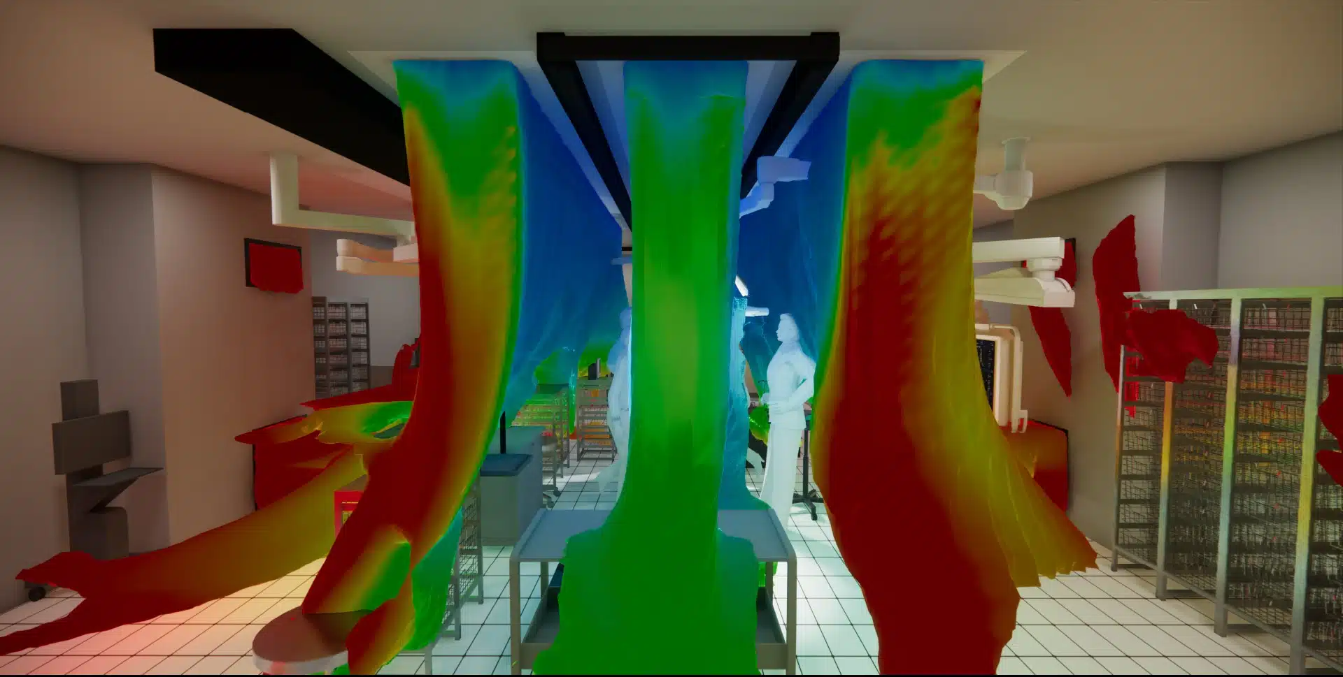 Iso-superficie de velocidad de la simulación CFD de un quirófano